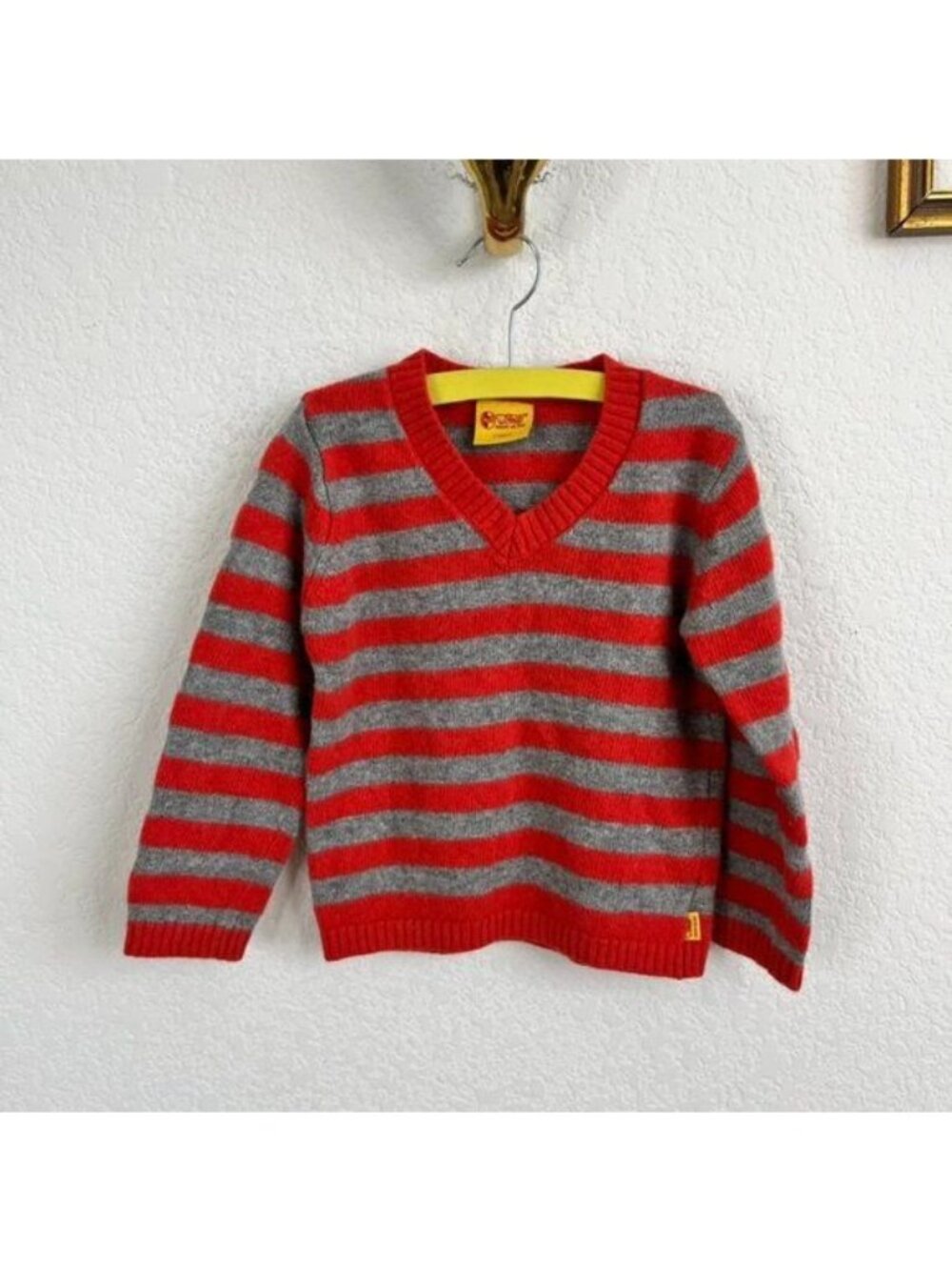 Steiff Wool Blend Collegiate V Neck Striped Sweater
